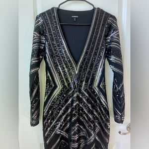 Express Sequence Mesh Long Sleeve Mini Dress